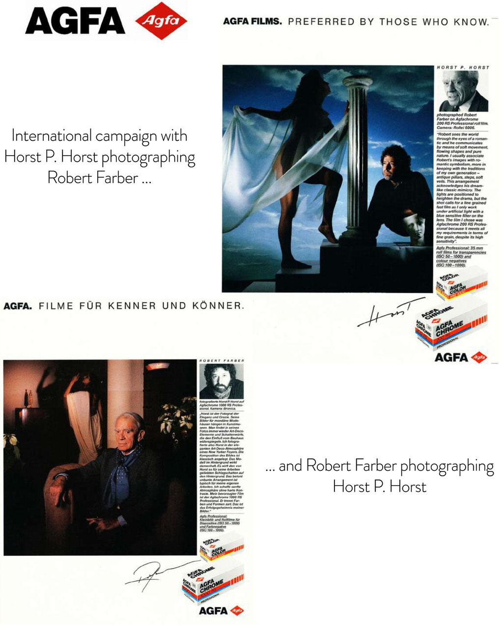 International campaign with Horst P. Horst photographing Robert Farber, and Robert Farber photographing Horst P. Horst.